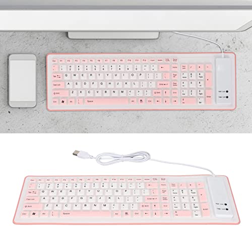 SustVita Foldable Silicone Keyboard, 103 Keys USB Wired Mute Typing, Weatherproof Design for Laptops and PCs (Roseate)