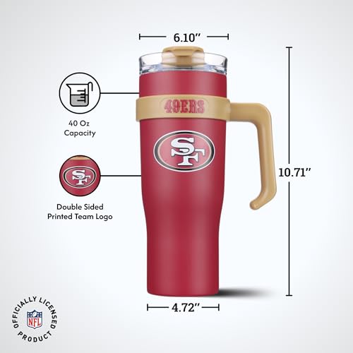 Image of The Memory Company Officially Licensed 46oz Team Color Slim Tumbler with Straw and Handle, San Francisco 49ers