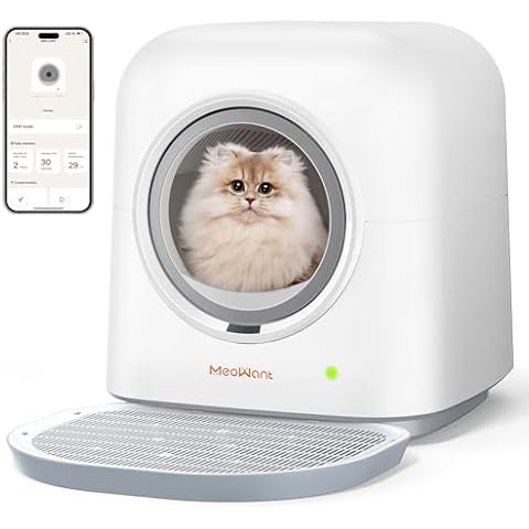 MeoWant Self Cleaning Cat Litter Box, Fully Enclosed Automatic Litter Box for Multi Cats, Ultra-Safe/APP Control/Odor Removal Smart Cat Litter Box with Mat & Liner Cover