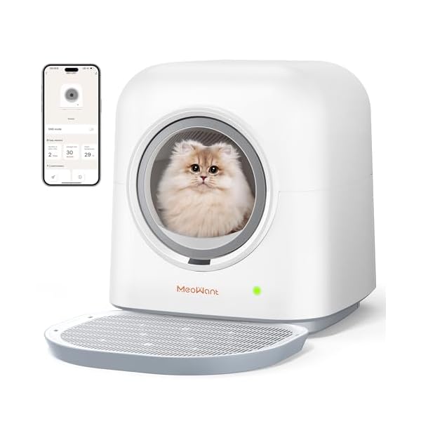 MeoWant Selbstreinigende Katzentoilette Automatisches Katzenklo, Ultra-Sicher/APP-Steuerung/Geruchsentfernung Katzentoilette mit Matte &Müllsäcke& Deodorants