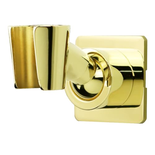 Shower Head Holder Handheld Shower Wand Holder Adjustable Shower Head Bracket Shower Wall Mount Holder, Polished Brass/Gold Finish, Drill Free Glue Installation