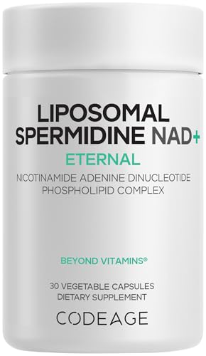 Codeage Liposomal Spermidine NAD+ Spermidine Supplement - 500 Mg NAD+ Vitamin C - Liposomal Delivery - Nicotinamide Adenine Dinucleotide Pills - 1 Capsule Per Serving - Vegan, Non-GMO - 30 Capsules