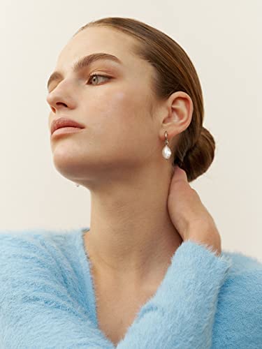 Baroque Pearl Earrings 925 Sterling Silver Pearl Earrings For Women Handpicked Baroque Pearls Dangle Earrings 14K Gold Plated Irregular White Pearl Dangle Vintage Huggie Earrings For Women #TOP4