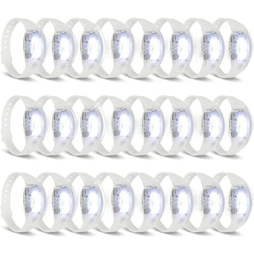 24 Pcs LED Bracelets Sound Activated Light Up Bracelets Flashing LED Strobe Music Control Light Up Bracelets with Adjustable Buckle for Wedding Carnival Parades Concerts Evening Ice-Skating Parties