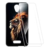 ESACMOT Coque Imprimée + 2 Protections Verre Trempé Compatible avec Alcatel Pop 4+, Coque Souple Anti-Choc et Film HD Clair (Lion 1)