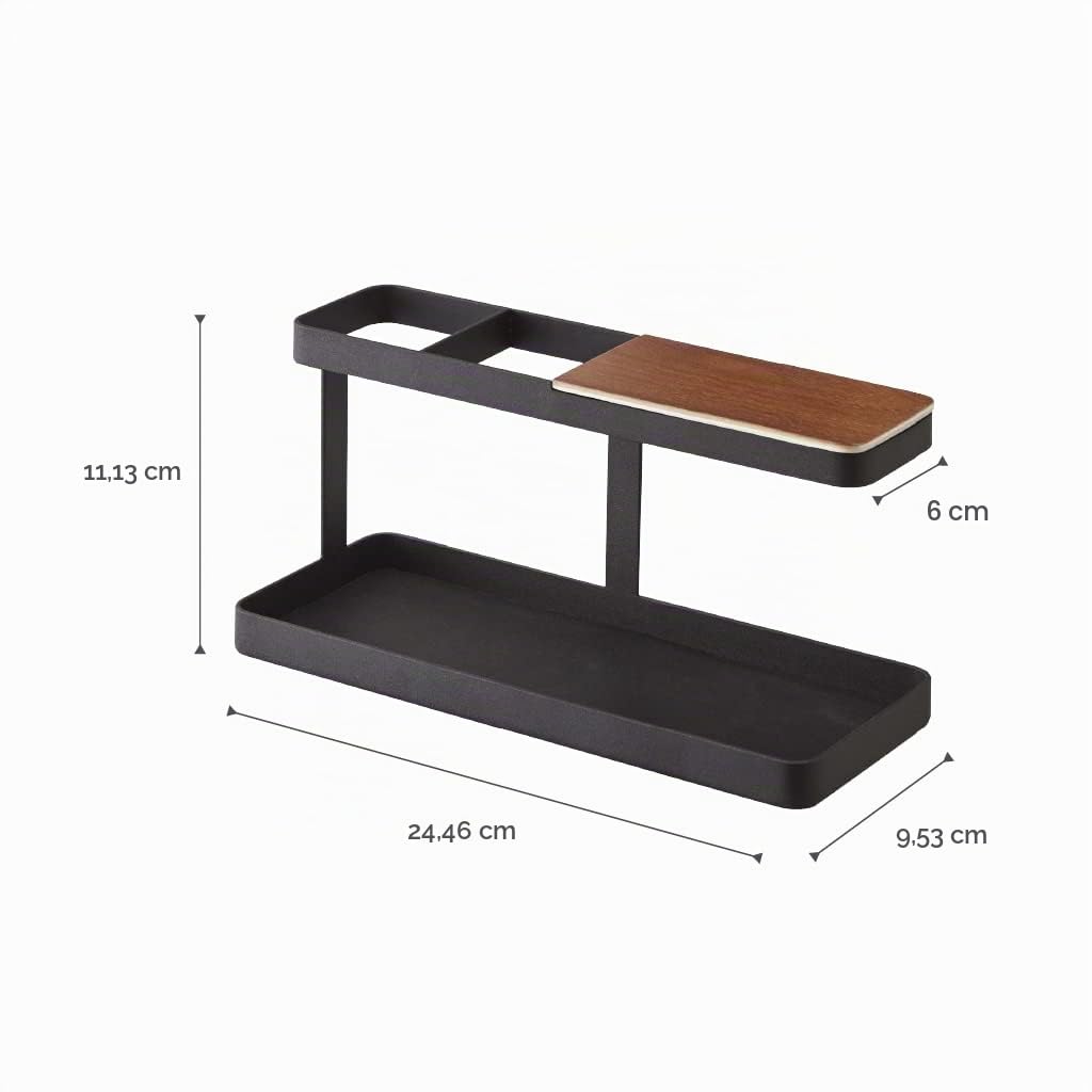 YAMAZAKI 2300 TOWER Schreibtisch-Organizer, schwarz, Stahl/Holz/Synthetischer Kautschuk, minimalistisch, 9,7 x 24,5 x 11,3 cm (L x B x H)