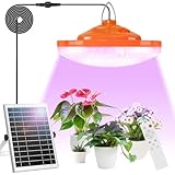 Ufelizor Solar Plant Grow Light Outdoor Indoor Run Day/Night, 96 LED Full Spectrum Solar Hanging Plant Light with Remote Control,16.4FT Cable/USB Charging/Timer for All Stage Plants
