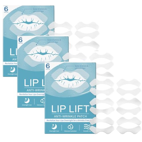 Toppe antirughe per labbra, trattamento delle rughe del labbro superiore, linee del sorriso leviganti e rughe della zona delle labbra, cerotti facciali per tutti i tipi di pelle (3 confezioni da 18