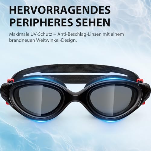 Otionus Anti-Fog Schwimmbrille Unisex für Erwachsene, Schwimmbrille mit Breiten Gläsern,Selbstjustierender Nasensteg, UV-Schutz, Orbit-Proof Dichtungen