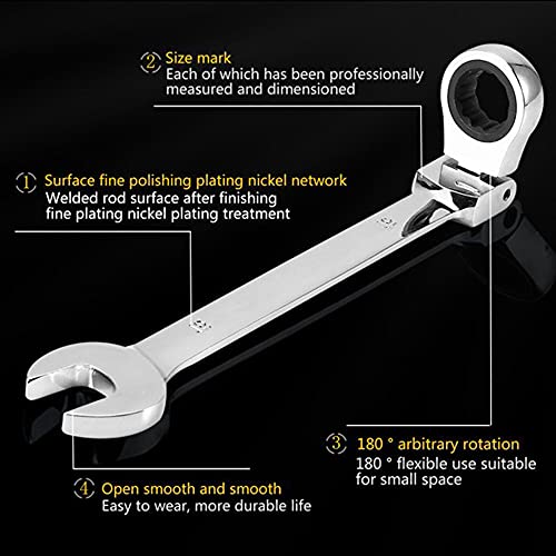 Fxionicon Ratcheting Combination Wrench, Flex-Head Hardened Chrome Vanadium Steel Open End Spanner Metric 6Mm #TOP2