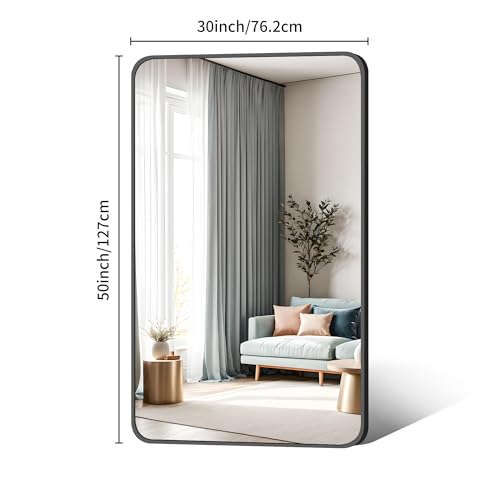 Image of DESBING 30 x 50 Inch Bathroom Mirror, Matte Black Wall Mirror with Metal Frame, Decorative Rectangular Vanity Mirror for Bedroom Bathroom Living Room Entryway (Horizontal /Vertical)