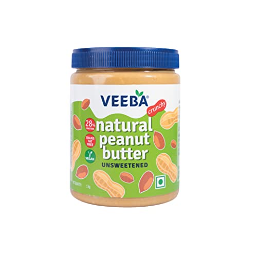Veeba Natural Peanut Butter | High Protein | No Added Sugar |Unsweetened | Naturally Gluten-Free | Vegan | No Added Preservatives | No Hydrogenated Oil | Keto Friendly | 100% Peanut, Nothing Else Non | Non GMO | 1kg For Rs. 270