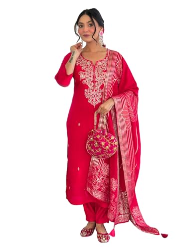 Ensemble pantalon droit rose brodé en soie romaine pour rayonner aux fêtes