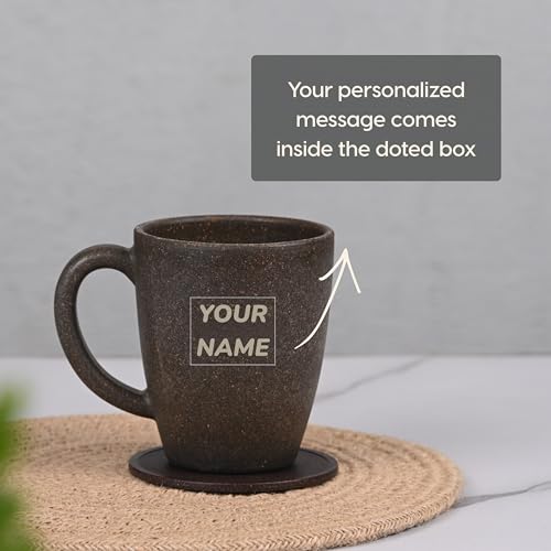 Image of Eha Earth Friendly Customised Coffee Mug, Coaster with Bag 300 ml, Set of 1 | Made with Rice Husk Biocomposite | Personalized Gifts for Friends and Family | Coffee