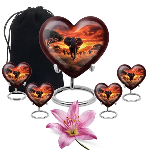 Image of Elephant Urn Large Cremation Urn for Adult Male & Female 1 Large & 4 Small | Small Burial Urns for Human Ashes Adult Man & Women, Decorative for Human, Cremation Urns