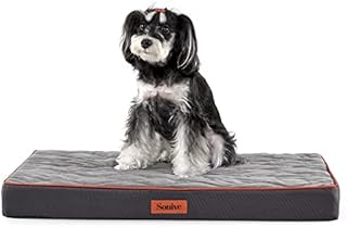 Sonive Medium Waterproof Orthopedic Egg Crate Foam Dog&Cat Bed Supportive Dog Bed Matt for Large Dogs Removable Washable Cover Oxford Fabric Bottom & Quilted Faux Velvet Top, Grey 76x51x8cm