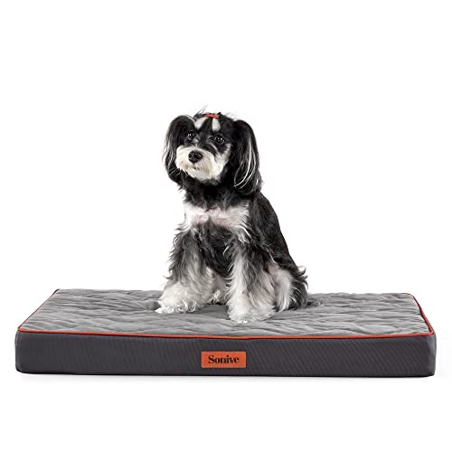 SONIVE Medium WaterproofOrthopädisches Hundebett flaushige Hundematte mit eierförmiger Kistenschaum, waschbares abnehmbares weiches Katzenbett,kleine Hunde/Katzen Grau 75x50x7cm Cover