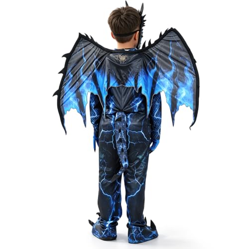 Kids Dragon Costume, Boys Dragon Halloween Costume with Mask, Wings & Tail - image 3