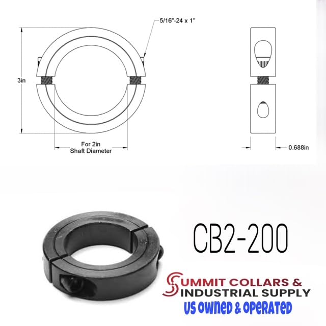 Summit Collars Shaft Collar Bore 2'' Double Split Black Oxide Set Screw Durable Shaft Collars Suitable for Machinery and Industrial Use 2 Pieces