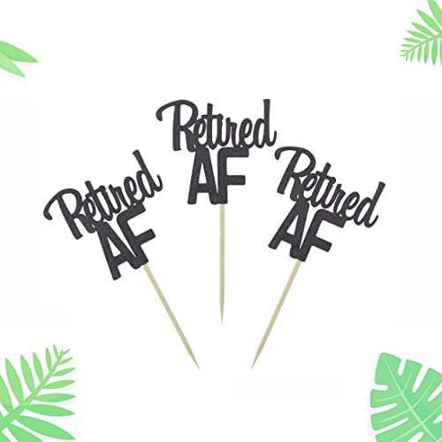 Morndew 24 Pcs Black Glitter Retired Af Cupcake Toppers For Happy Retirement Party Sign-Going Away Party Farewell Party Office Work Party Decoration Supplies #TOP3