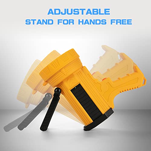 Yierblue Solar & Rechargeable Spotlight Flashlight, 200000 High Lumen Outdoor Handheld Spot Lights With Flood Light Searchlight, Foldable Stand And 3 Colors Lenses For Boating Hunting And Camping #TOP5