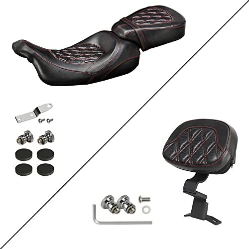 Low-Profile Seats Rider Passenger Pillion Leather Seat With Front Driver Rider Backrest Pad For Harley 2009-2022 Touring Road King Street Glide Road Glide Electra Glide, Seat Cushion + Backrest #TOP5