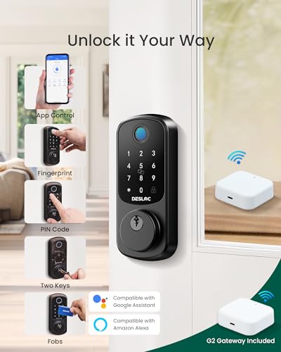 Image of DESLOC Smart Lock B200 WiFi Version, Fingerprint Keyless Entry Door Lock, App Remote Control, Smart Locks for Front Door, WiFi Deadbolt Smart Lock, Emergency Power Port,12 Months Battery, Auto Lock