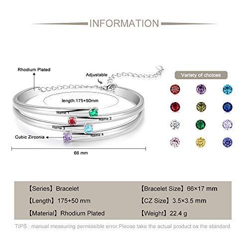 image for LanM Mom Bracelet Custom Name Bracelets for Womens Personalized 4 Birt