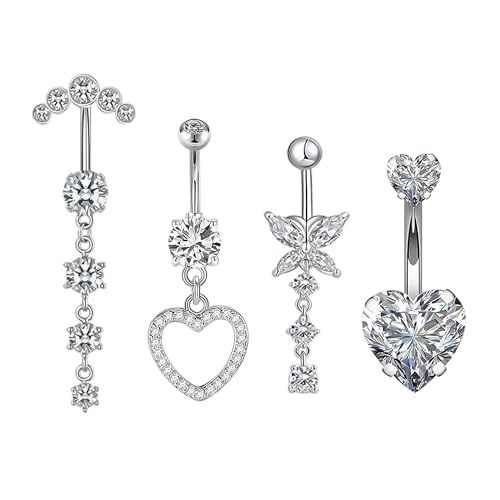 KRYMSON 4 Pcs Silver Belly Button Ring Belly Button Ring Pendant ...
