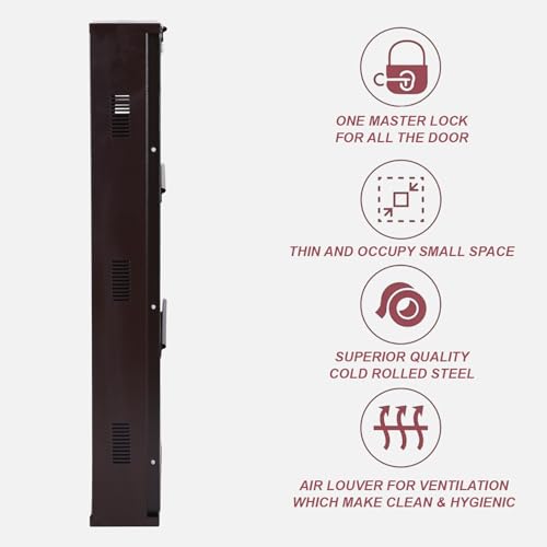 Image of Metal Shoe Rack Wall Mounted for Home with Central Locking | 3 Door 20 inch Wall Mounted Metal 6 Pair Shoe Rack Cabinet | Pre-Assembled Rack Shelves | 3 Year Warranty (Brown)