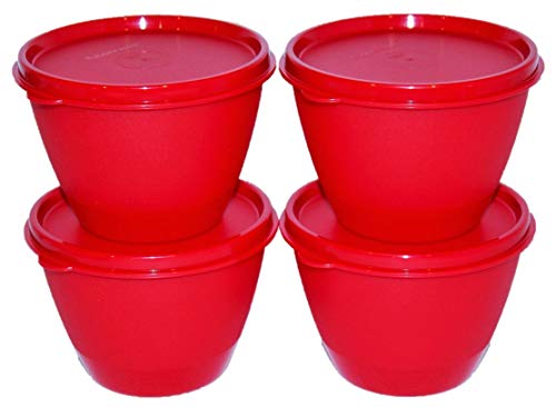 Tupperware Set of 4 Refrigerator Bowls 14 Ounce Red