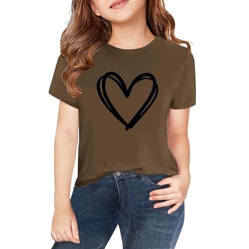 Kids Girls Cotton T Shirts Cute Heart Graphic Short Sleeve Crew Neck Tops Basic Tees Summer Casual Breathable Shirt