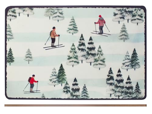 H&H Set 2 Tovagliette In Sughero Decoro Sciatori Cm 43x28