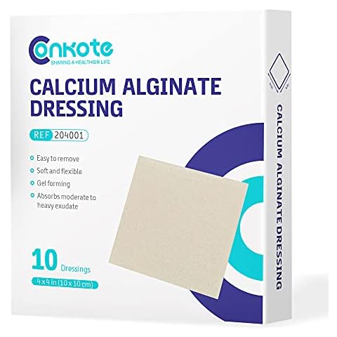 Conkote Calcium Alginate Wound Dressing Pads, 4” x 4” Pad Size, 10 Pack, Non-Stick Padding, Sterile, Highly Absorbent & Comfortable Cover