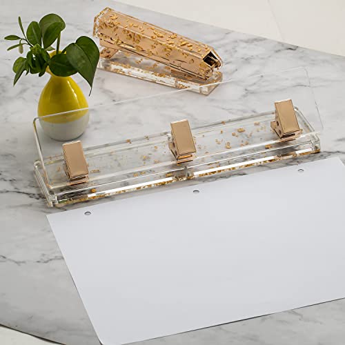 Acrylic Gold Leaf Three-Hole Punch, Desktop Paper Punch 10 Sheet Punch Capacity With Non-Slip Fabric Base For Use In Scrapbooking, Offices, Schools, And Studios #TOP6