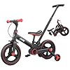 JMMD 6-in-1 Toddler Bike with Training Wheels and Pedals, 12 inch Convertible and Foldable Balance Bike & Pedal Bike with Adjustable Parent Handle, Kickstand, Brakes for kids, Age 18 Months-5 Years