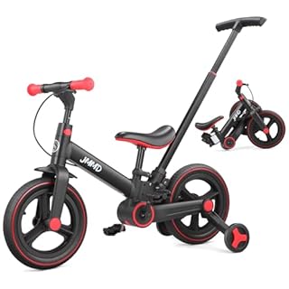 JMMD 6-in-1 Toddler Bike with Training Wheels and Pedals, 12 inch Convertible and Foldable Balance Bike & Pedal Bike with Adjustable Parent Handle, Kickstand, Brakes for kids, Age 18 Months-5 Years