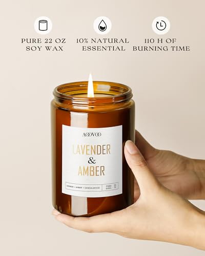 Image of AOOVOO Lavender Amber Candles - 22 oz Scented Candles, Aromatherapy Candle, Soy Candle for Home Scented