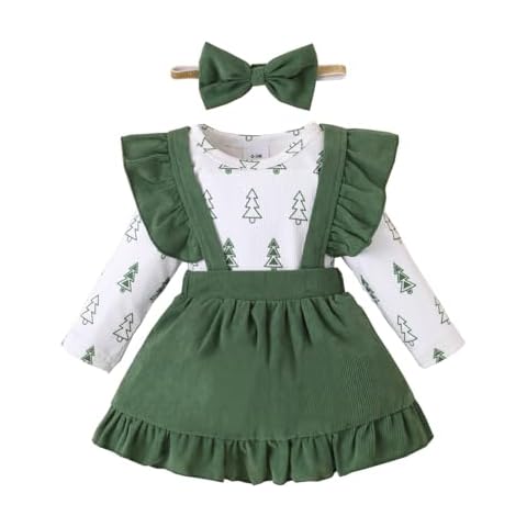 Willow Dance Newborn Baby Girl Clothes Toddler Long Sleeve Christmas Romper Top Ruffle Skirt Overall Dress and Headband green 3-6M Cover