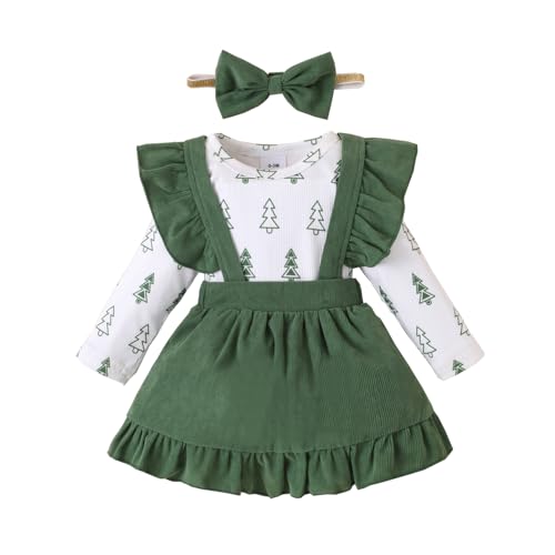 Willow Dance Newborn Baby Girl Clothes Toddler Long Sleeve Christmas Romper Top Ruffle Skirt Overall Dress and Headband