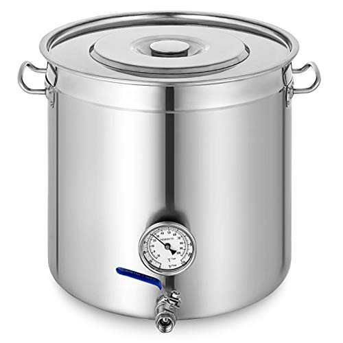 VEVOR 8.5Gal 35Quart Brew Kettle, Stainless Steel Stock Pot with Thermometer & Ball