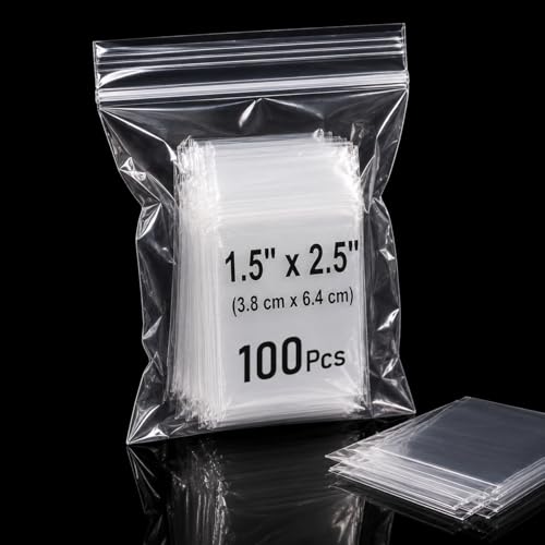 Clear Small Plastic Ziplock Bags - Sealable Pack of 100 Pcs 1.5x2.5/3.8x6.35cm Mini Resealable Bags for Tablets Pills Jewellery Sweets Candies Cookies Screws Nuts & More