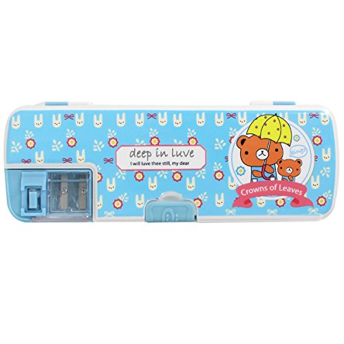 Aisa Colorful Cartoon Character Pencil Case Beautiful Bear Pattern Multifunctional Pencil Box for Student (Color Blue) Special Gift for Children/Kids