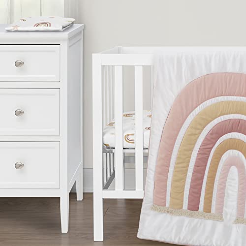 Image of Sweet Jojo Designs 3-Piece Baby Mini Crib Bedding Set (Boho Rainbow) for Girls, Infants /Nursery incl. Blanket & Portable Pack n Play Fitted Sheets (Pink, Bohemian, Modern, Celestial, Sky, Mauve & Tan)