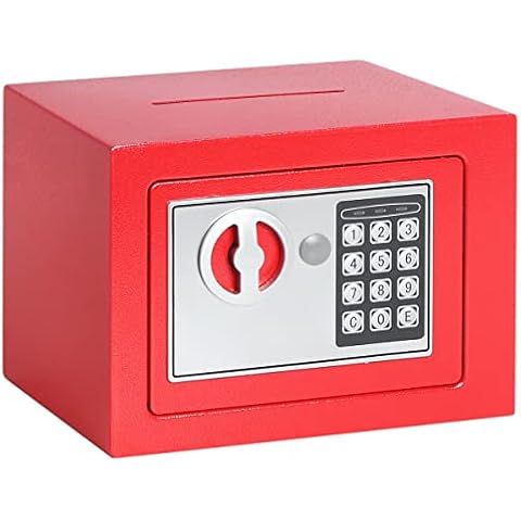 Jssmst Small Safe Box, 0.17CF Mini Safe Kids Safe Box for Home Office, Personal Safe Lock Box with Electronic Keypad, Money Safe Box, 9.06 x 6.69 x 6.69 inch, SM-SF027, Red Cover