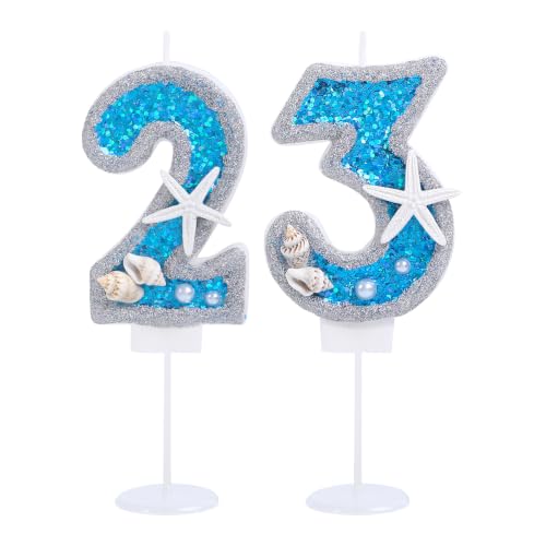 Kinsynko Blue Starfish Number 23 Birthday Candle Mermaid Ocean Cake Topper