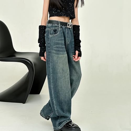 Baggy Jeans for Girls Embroidered Bow High Waist Wide Leg Pants Y2K Streetwear Cute Jeans for Girls Distressed Washed Casual3