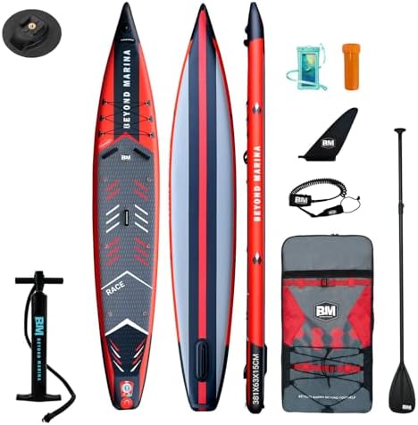 BEYOND MARINA SUP Stand Up Inflatable Paddle Board Racing Board with Action Camera Mount | Complete with All Accessories(Rubyshade, 12