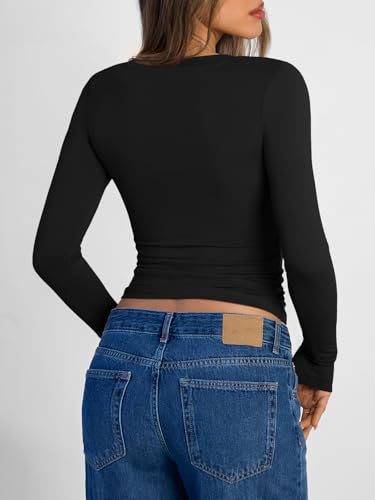 Image of Trendy Queen Womens Long Sleeve Shirts 2026 Fall Fashion Basics Crop Tops