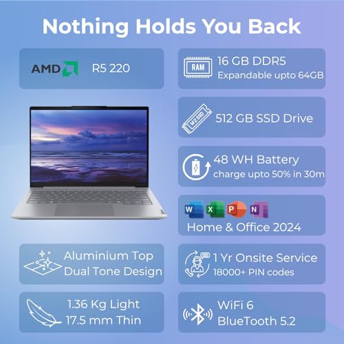 Image of Lenovo ThinkBook 14, AMD Ryzen 5 220, 16GB RAM, 512GB SSD, WUXGA IPS 14 inch (35.56cm), Windows 11 Home, Arctic Grey, 1.36Kg, 21V0A01TIG, Fingerprint, Backlit, 400 Nits, 1Y Warranty, Laptop